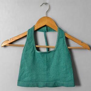 Free People Movement Teal Ribbed Crop Tank Top XS/S with Triangle Silver Accent